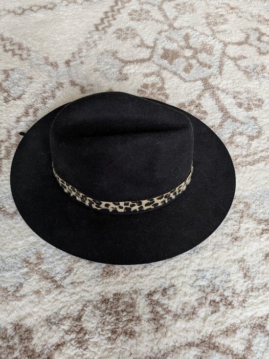 Target Accessories - Black Wide-Brim Wool-Felt Fedora with a Leopard Print Band | One Size Fits All